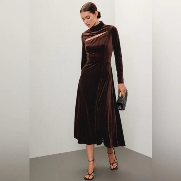 Rene Ruiz Collection Chocolate Brown Velvet Cut Out Midi Dress Long Sleeve  Sz 16 - threedaughtersproperties.com